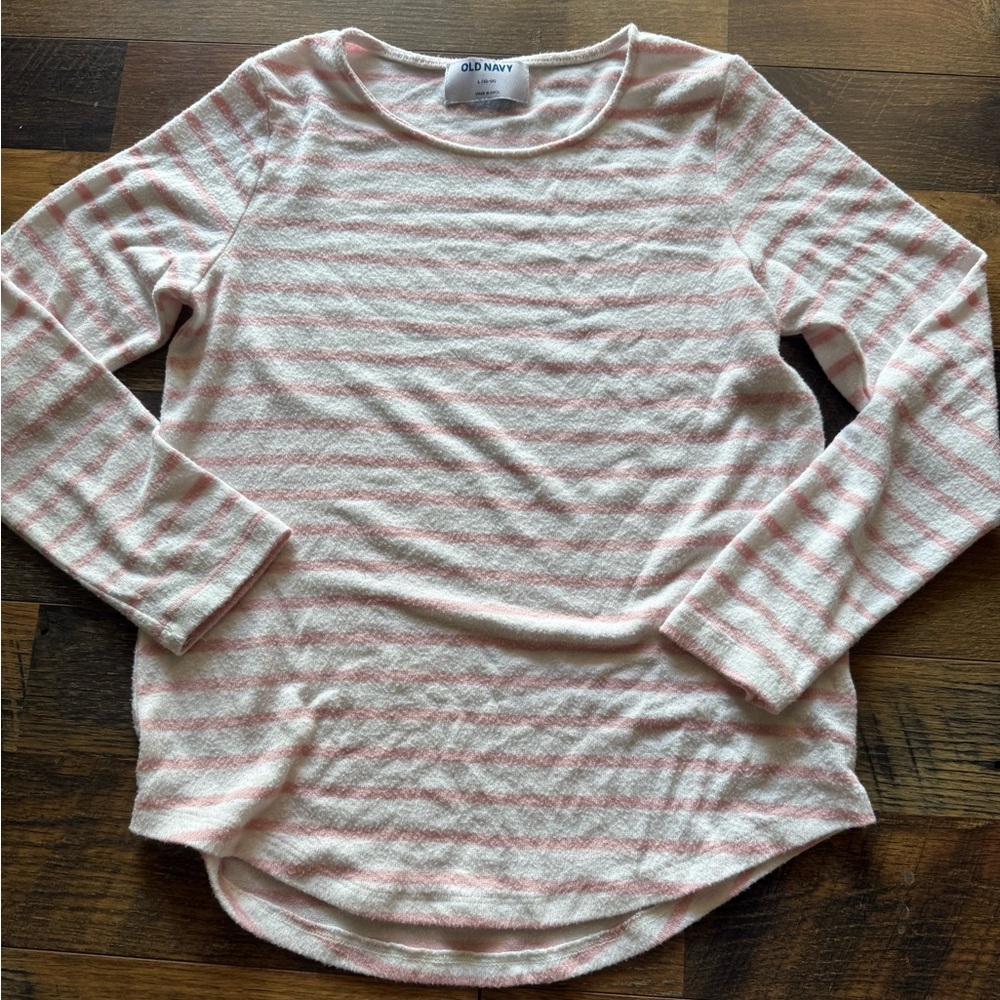 Old Navy White & Pink Stripe Long Sleeve Soft Girl Size L